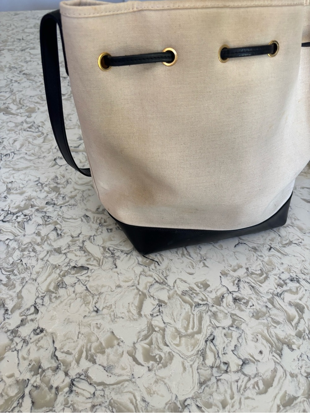 Mansur Gabriel Canvas Bucket Bag - Cream with Black Trim - Picture 7 of 11